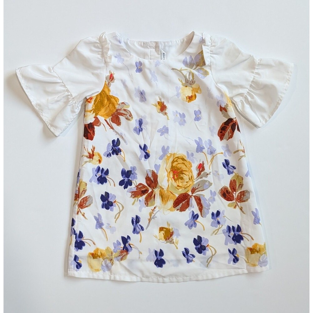 Janie And Jack Girls 2T White Floral Ruffle Sleeve Dress